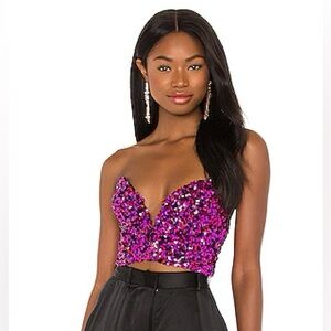 NWT For Love and Lemons Josette Bustier Top - Purple Pink Red Sequin Top - Small